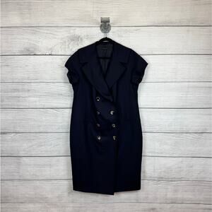 Escada Women's Navy Blue Double Breasted Short Sleeve Blazer Dress Size 42/Large
